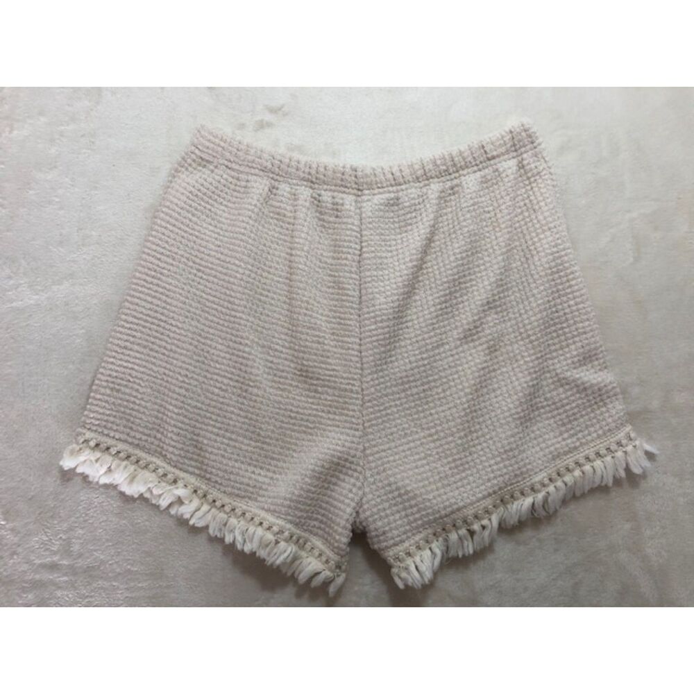Cream Bohemian Knitted Shorts with Fringe Trim